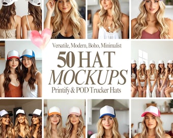 Pacchetto di 50 modelli di cappelli da camionista: stampa su richiesta Boho (PNG)