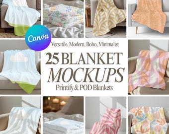 25 Boho Blanket Mockup Bundle | Canva Drag & Drop Template for Printify and POD Designs
