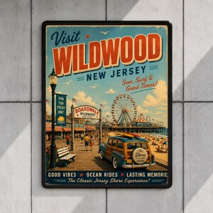 Wildwood New Jersey Retro Travel Poster | Vintage Jersey Shore Wall Art | Boardwalk Beach Print | Coastal Decor | Wildwood NJ Poster image 2