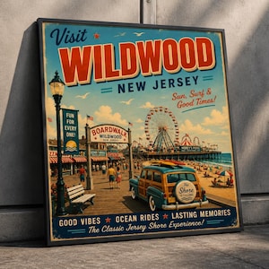 Wildwood New Jersey Retro Travel Poster | Vintage Jersey Shore Wall Art | Boardwalk Beach Print | Coastal Decor | Wildwood NJ Poster image 4