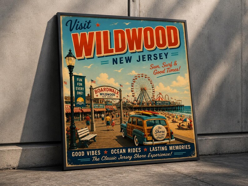 Wildwood New Jersey Retro Travel Poster | Vintage Jersey Shore Wall Art | Boardwalk Beach Print | Coastal Decor | Wildwood NJ Poster image 4