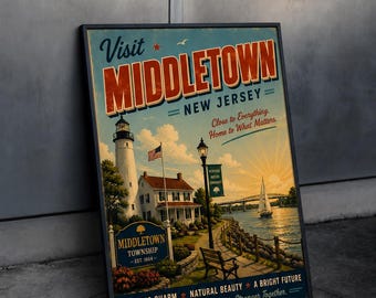 Middletown New Jersey Retro Travel Poster | Vintage Coastal Wall Art | NJ Waterfront Print | Americana Home Decor | Jersey Shore Poster