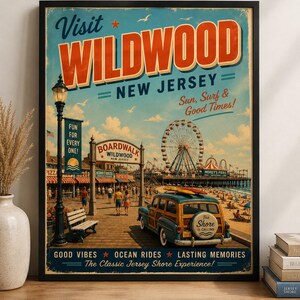 Wildwood New Jersey Retro Travel Poster | Vintage Jersey Shore Wall Art | Boardwalk Beach Print | Coastal Decor | Wildwood NJ Poster image 3