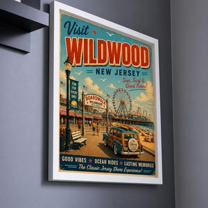 Wildwood New Jersey Retro Travel Poster | Vintage Jersey Shore Wall Art | Boardwalk Beach Print | Coastal Decor | Wildwood NJ Poster image 5