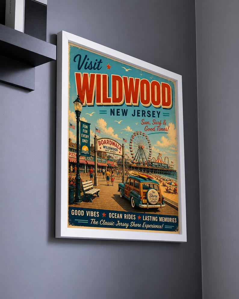 Wildwood New Jersey Retro Travel Poster | Vintage Jersey Shore Wall Art | Boardwalk Beach Print | Coastal Decor | Wildwood NJ Poster image 5