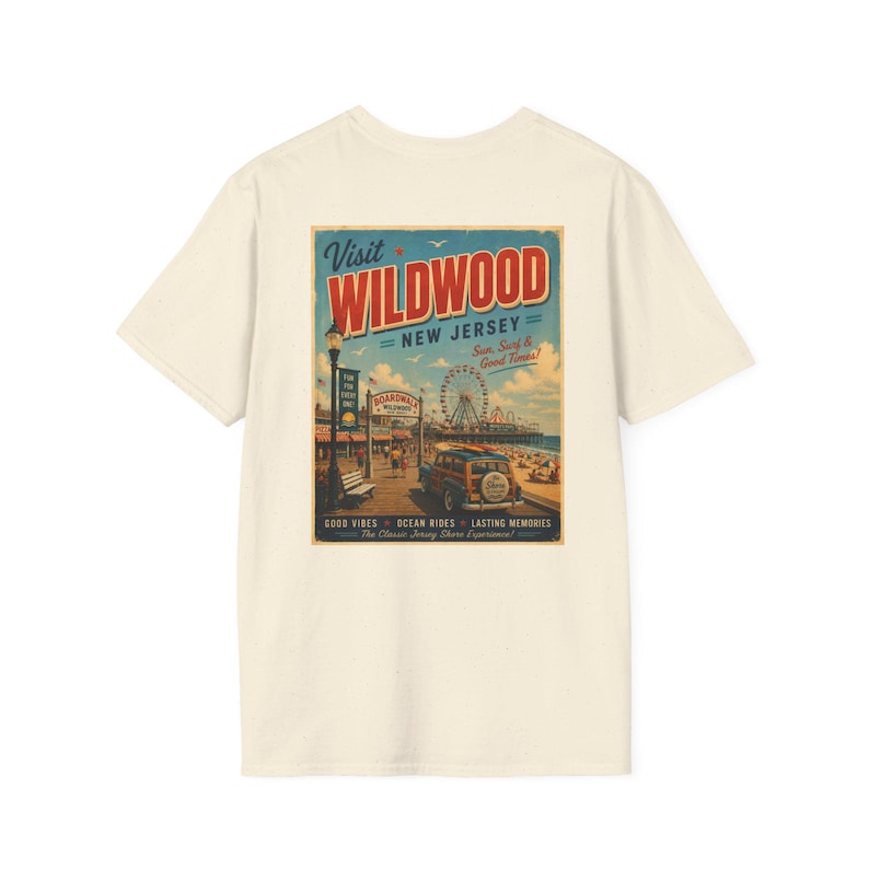 Wildwood New Jersey Retro Beach Shirt | Vintage Jersey Shore T-Shirt | Boardwalk Graphic Tee | Coastal Summer Shirt image 1