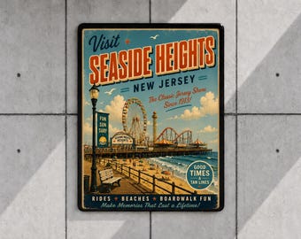 Seaside Heights New Jersey Retro Travel Poster | Vintage Jersey Shore Wall Art | Coastal Beach Print | Boardwalk Decor | NJ Vacation Poster