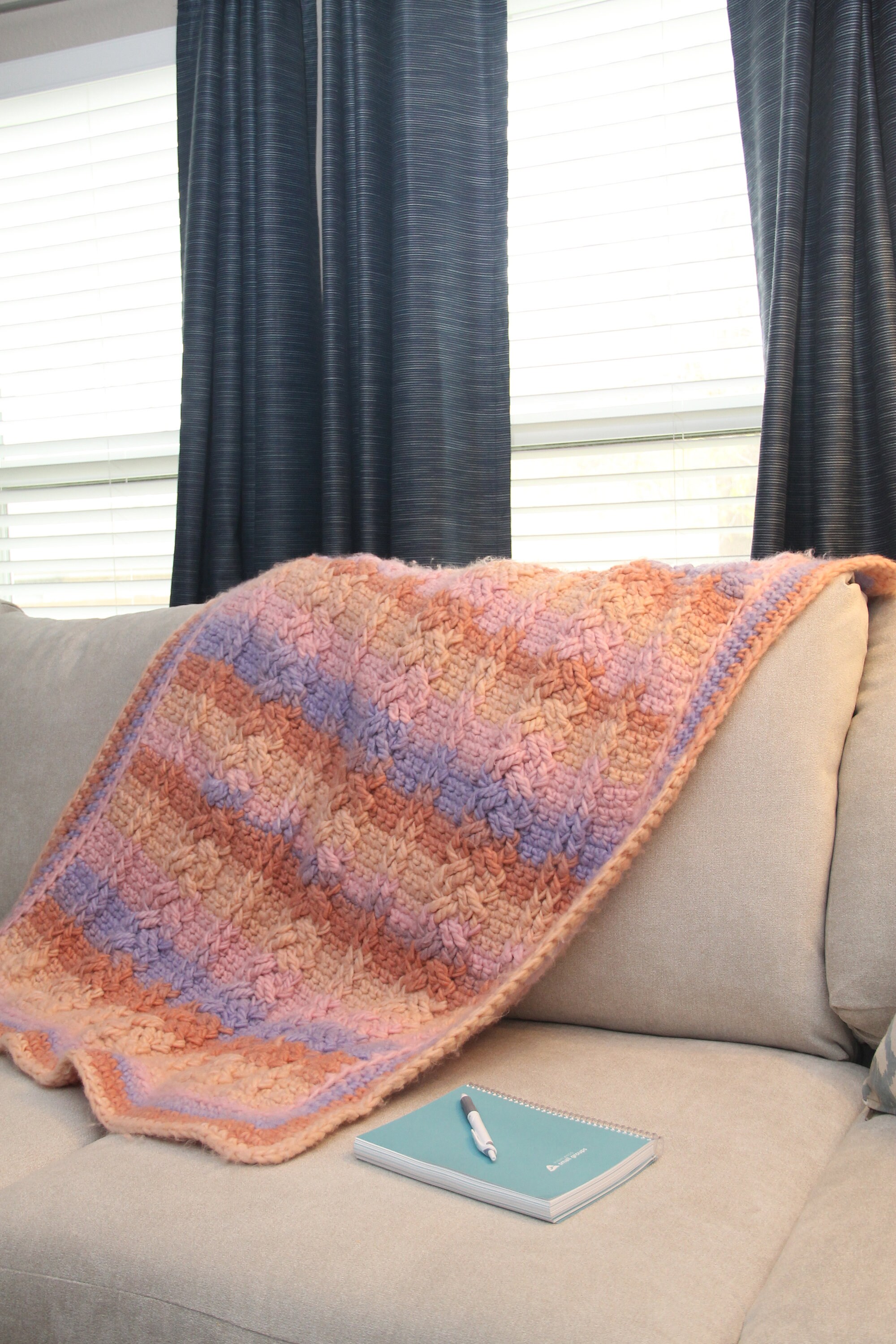 Crochet Blanket Crochet Couch Throw Peach/purple Etsy