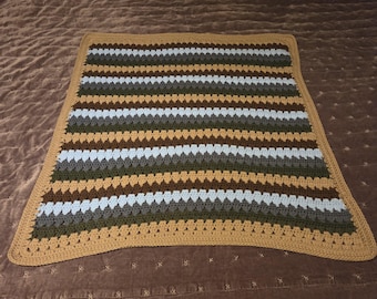 Manta de bebé de ganchillo azul/verde/beige