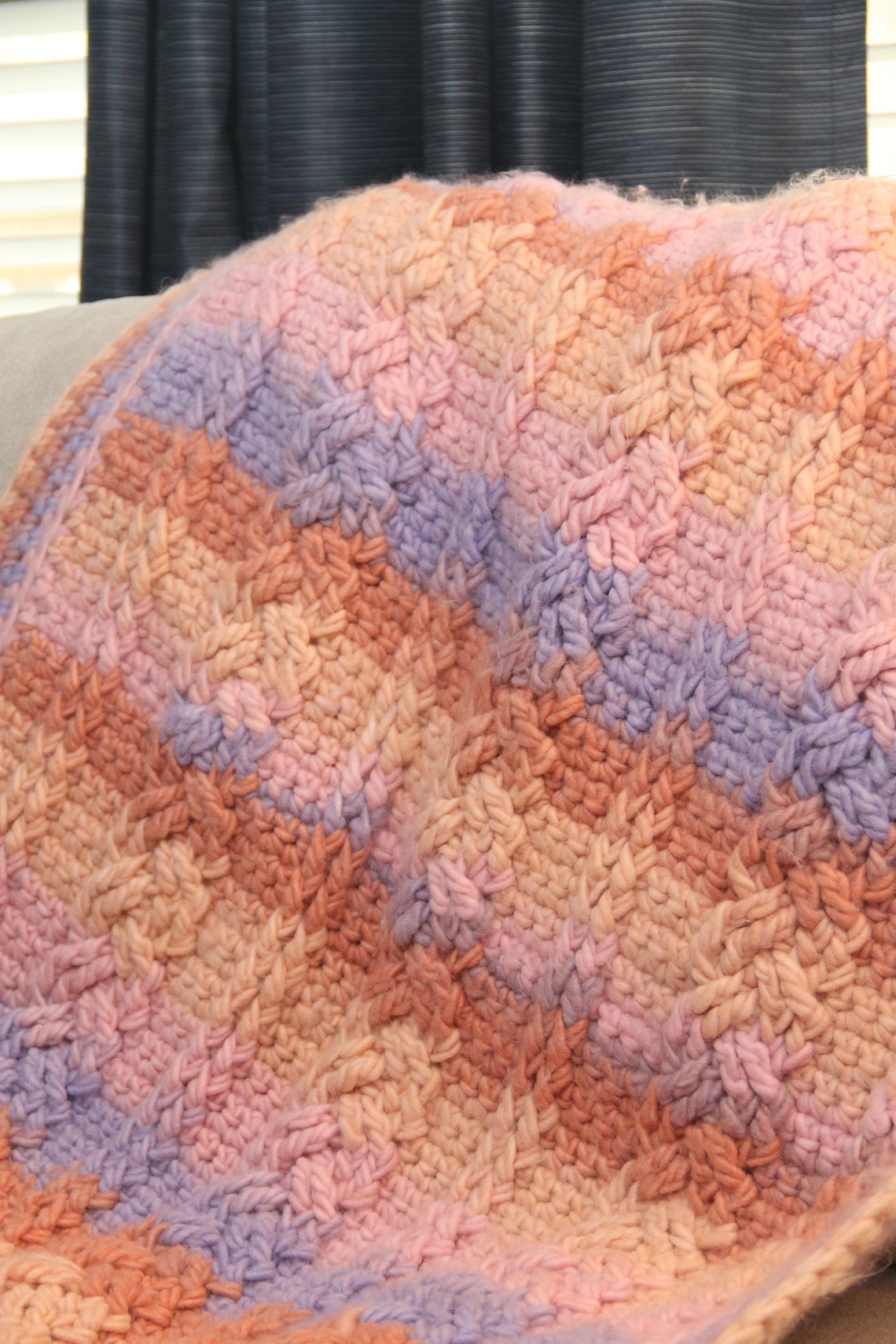 Crochet Blanket Crochet Couch Throw Peach/purple Etsy