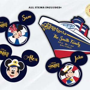 Calamita per porta Disney Cruise Wonder / Modello Canva modificabile / Decorazione cabina crociera / Download digitale stampabile