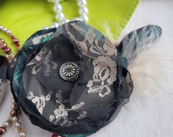 Vintage Style Hair Fascinator, upcycled, cosplay, period style dress, hat clip, hair fancy, unique gifts, green and black