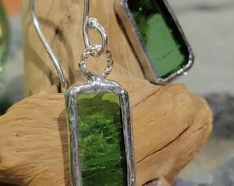 Pendientes de vidrieras estilo Tiffany Plata de ley verde claro regalos únicos y simples