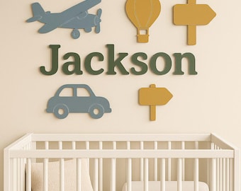 Car and Transport Baby Name Sign, Above Crib Nursery Name Sign, Personalized Wooden Name Sign, Boy Nursery Decor, Baby Shower Gift