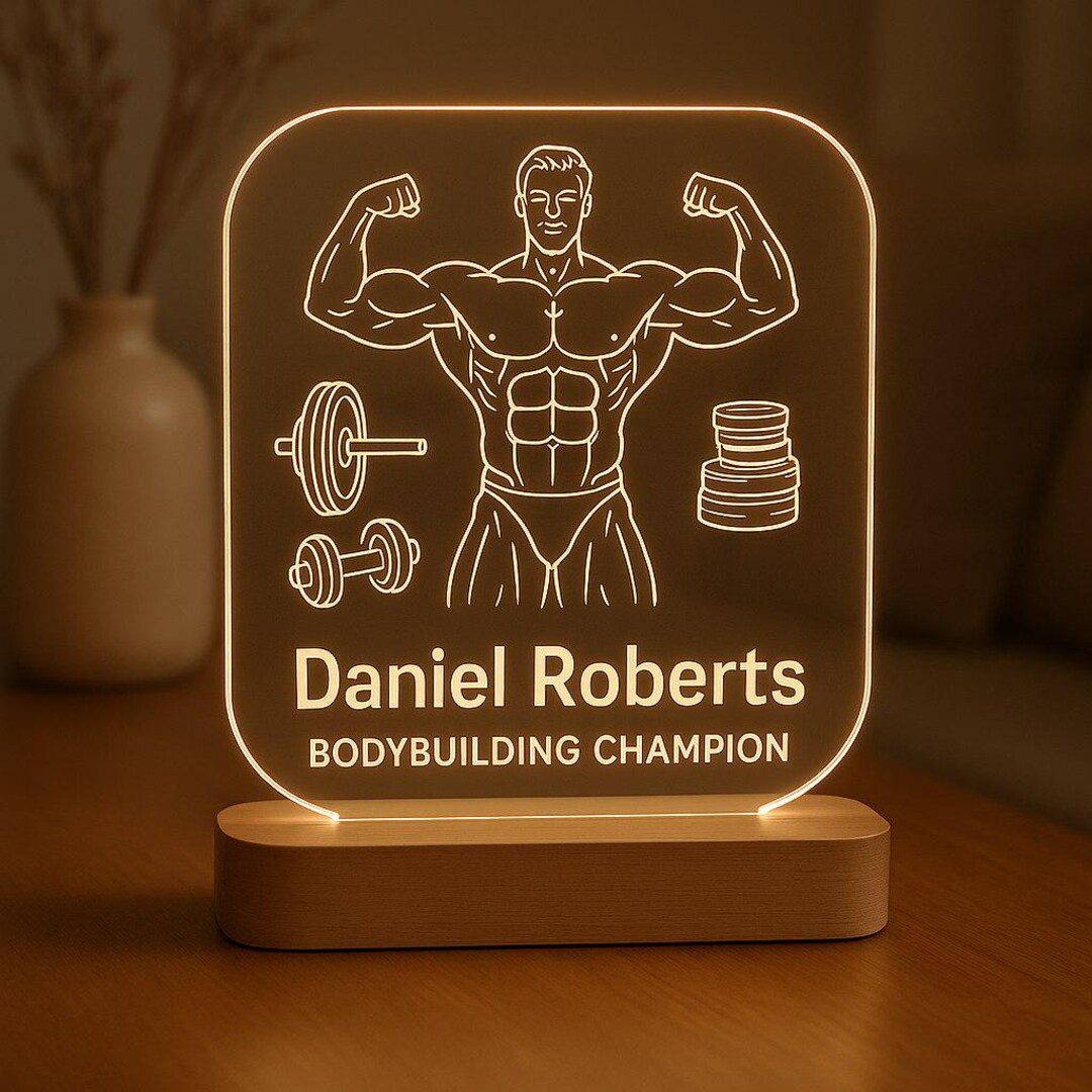 Bodybuilder Custom Night Light Personalized Gift With LED Base and ...