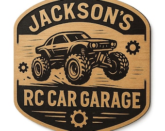 Custom RC Car Garage Sign, Personalized Wooden Garage Wall Decor, Engraved Shop Plaque, RC Hobby Room Art, Gift for Him