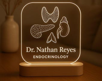 Endocrinologist Custom Night Light Personalized LED Gift with Laser Engraved Acrylic and Wooden Base