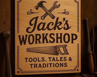 Letrero personalizado para el taller del abuelo en el garaje, placa de madera de una sola capa, grabado con láser, decoración rústica para hombre, arte de tienda para papá o esposo.