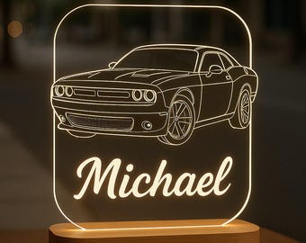 Custom Car Night Light Personalized LED Lamp with Laser Engraved Design on Acrylic Plate