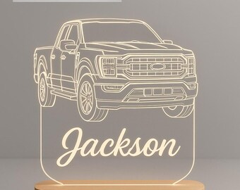 Custom Car Night Light Personalized LED Gift with Laser Engraved Acrylic Plate and Wooden Base for Car Lovers