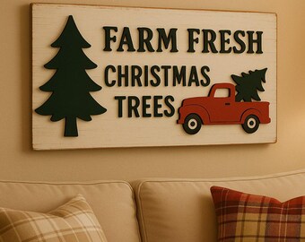 Farmhouse Christmas Market Wooden Sign — Personalized Holiday Name Sign, Rustic Wall Art, Custom Painted Wood Christmas Decor