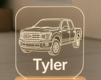 Custom Car Photo Night Light Personalized LED Gift with Laser Engraved Acrylic Plate and Wooden Base