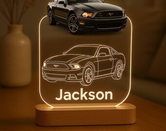 Car Guy Gift Custom Night Light Personalized LED Lamp with Laser Engraved Car Photo on Acrylic Plate