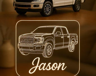 Custom Car Photo Night Light Personalized Gift with LED Wooden Base and Laser Engraved Acrylic Design