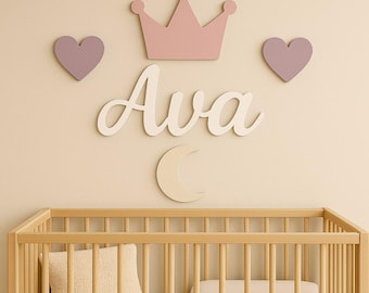 Princess Crown Personalized Name Sign for Nursery, Wooden Name Sign for Girls Room, Above The Crib, Baby Shower Gift, 3D Wall Decor