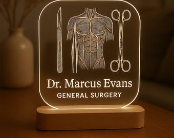 Surgeon Personalized Night Light Custom LED Lamp with Engraved Design and Acrylic Plate
