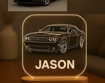 Custom Car Photo Night Light Personalized LED Gift with Laser Engraved Acrylic Plate and Wooden Base