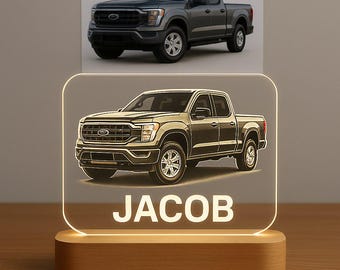 Custom Car Photo Night Light Personalized LED Gift with Laser Engraved Acrylic and Wooden Base for Car Owners