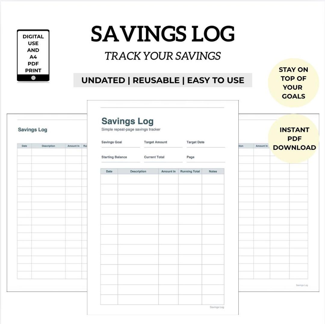 Savings Log Printable, Minimalist Money Tracker, Budget Binder Insert ...