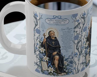 Taza gigante de cerámica de 20 oz (con revestimiento ORCA), en honor a San Peregrino, patrón del cáncer.