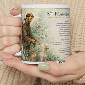 St. Francis Prayer Ceramic Mug | Watercolor Floral Design (11oz, 15oz)