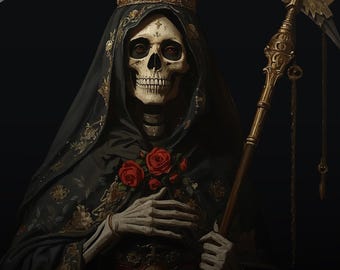 Figura de Santa Muerte para la buena suerte, el dinero y la manifestación del amor; llévala en tu bolso o cartera.