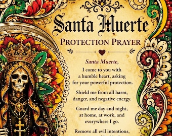 Santa Muerte Protection Prayer Card | Sacred Devotional Artwork (Digital Download)no physical items shipped.