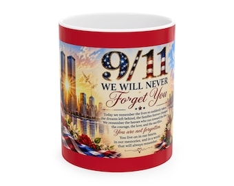 Taza de cerámica conmemorativa del 11-S: Nunca olvidaremos / Homenaje al horizonte patriótico