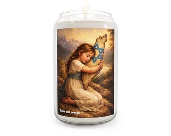 Save Our World Little Girl Hugging Israel Flag Candle | Scented Soy 13.75oz
