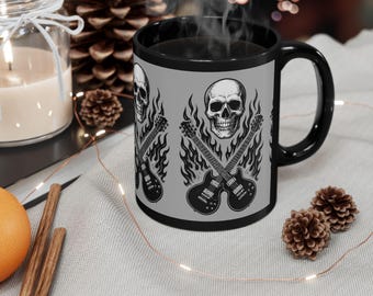 Guitar Skull Mug: Edgy Rock Music Ceramic Drinkware