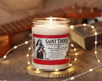 Vela con etiqueta de oración de Santa Teresa / Frasco de soja de 255 g