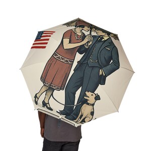 Vintage 1920s Flapper Couple Umbrella | Retro Art Deco Kiss, USA