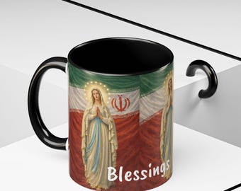 Iran Flag Virgin Mary Blessings Mug | Accent Coffee Mug 11oz 15oz