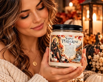 Vela de oración de San Peregrino, cera de soja, frasco de vidrio de 255 g (12 opciones de aroma)
