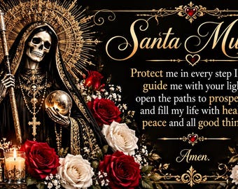 Santa Muerte Wall Art Print, Day of the Dead Decor,  Spiritual Home Decor, Halloween Gift, Instant download, no physical items shipped.