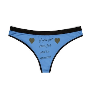 Cute Women&#39;s Thongs, Playful Underwear, Special Message Lingerie, Blue Thong Set for Confidence, Fun Gift for Her