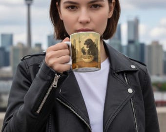 Godzilla Ceramic Mug, Toronto Cityscape, Movie Lover Gift (11oz or 15oz)