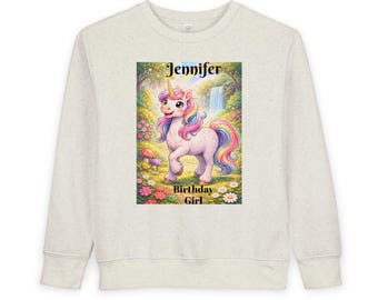 Sudadera infantil de unicornio arcoíris para niña pequeña / Opción de nombre personalizado