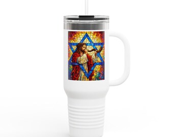 Stained Glass Jesus Star of David Travel Mug 40oz Insulated Tumbler