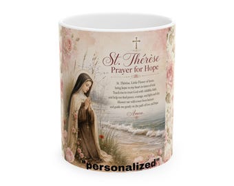 Taza de cerámica con rosario floral y oración de Santa Teresa (325 ml/444 ml)